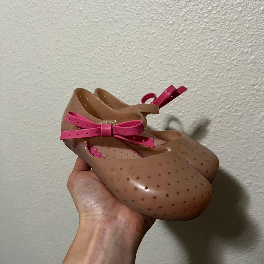 Mini Melissa Furadinha Mary Jane flats beige pink bow plastic PVC GIRLS 11